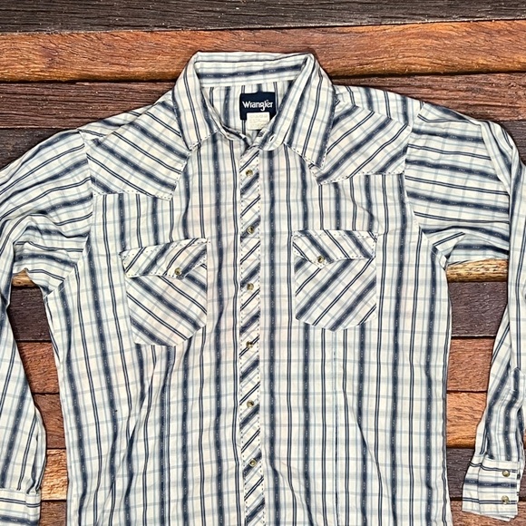 Wrangler Vintage Rancher Pearl Snap Rockabilly Western Cowboy Button Down Shirt - Picture 2 of 7